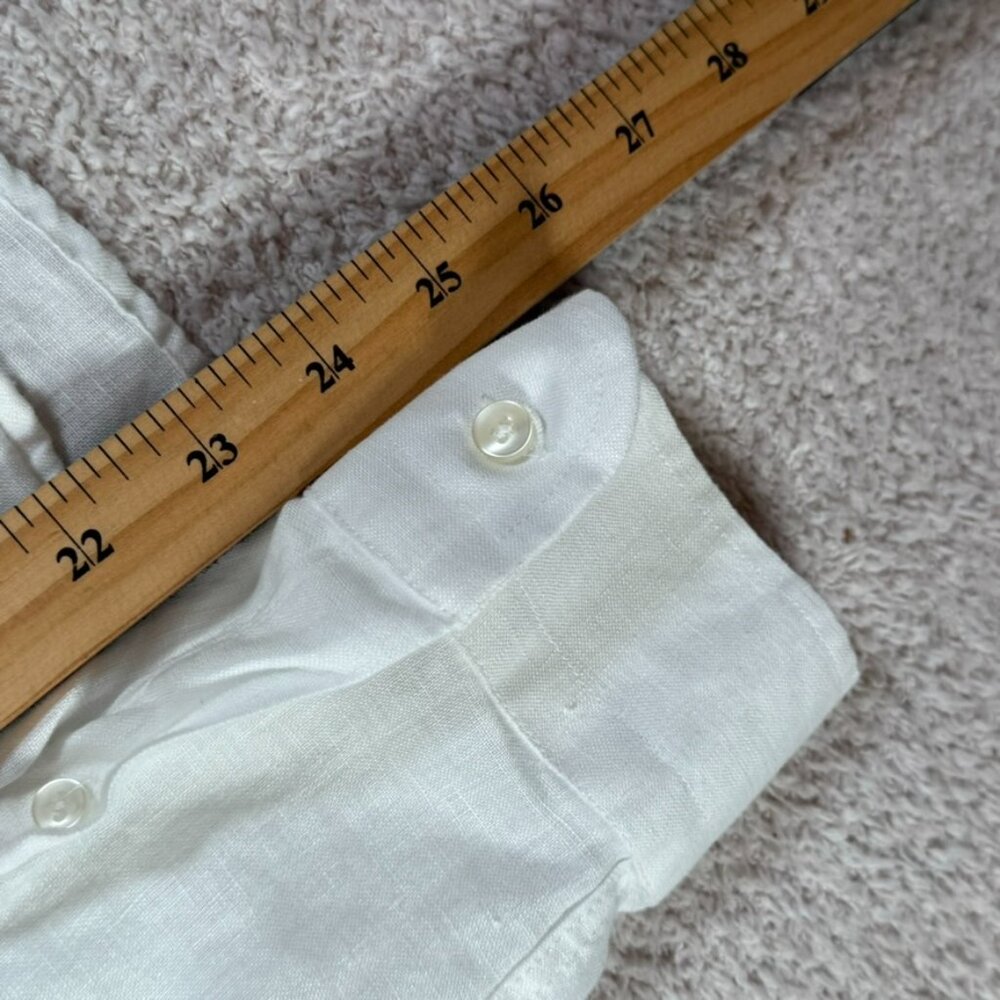 Naracamicie Mens Slim Fit Italian Linen Button Shirt White Office Sz L US Medium - Picture 9 of 10
